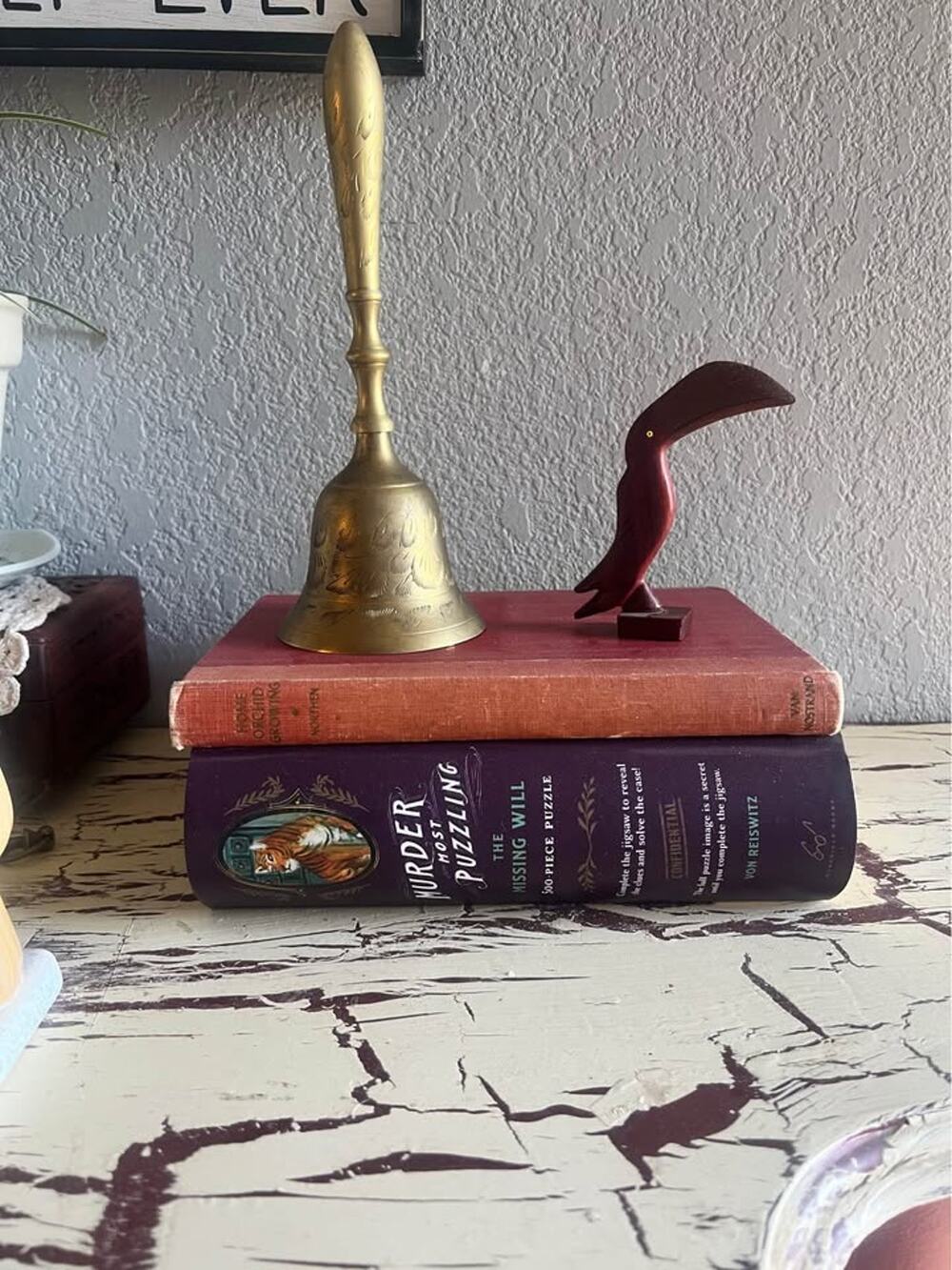 Tall Vintage Etched Brass Hand Bell |Ornate Floral Engraving